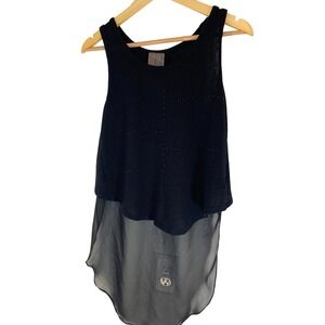 Moon Collection Black Layered Sheer Hem Beaded Tank Top L Goth Whimsigoth Women